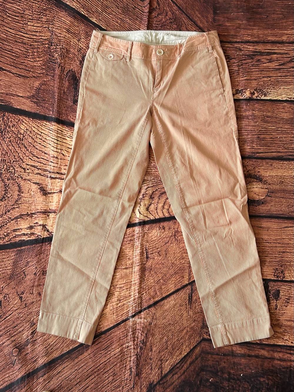 Paper Boy Anthropologie Tan Orange Striped Crop Pants Ankle Size 2 Linen Blend - Picture 2 of 12